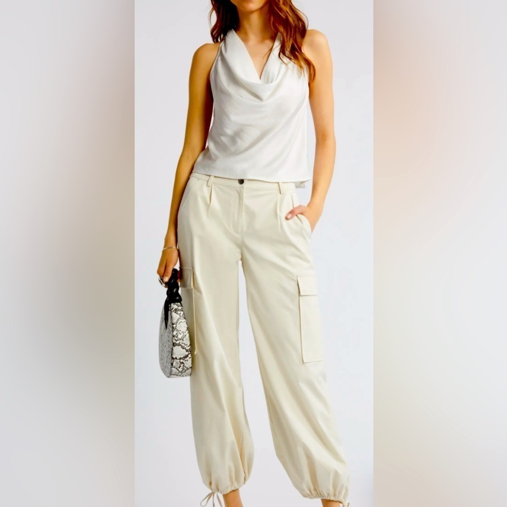 Lola & Sophie metallic cowl neck white blouse $155 XS